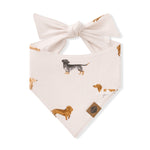 Product photo of the Dog Bandana in Dachshund print in front of a white back ground 