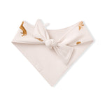 Back side of the tied  Dog Bandana in Dachshund print in front of a white back ground 