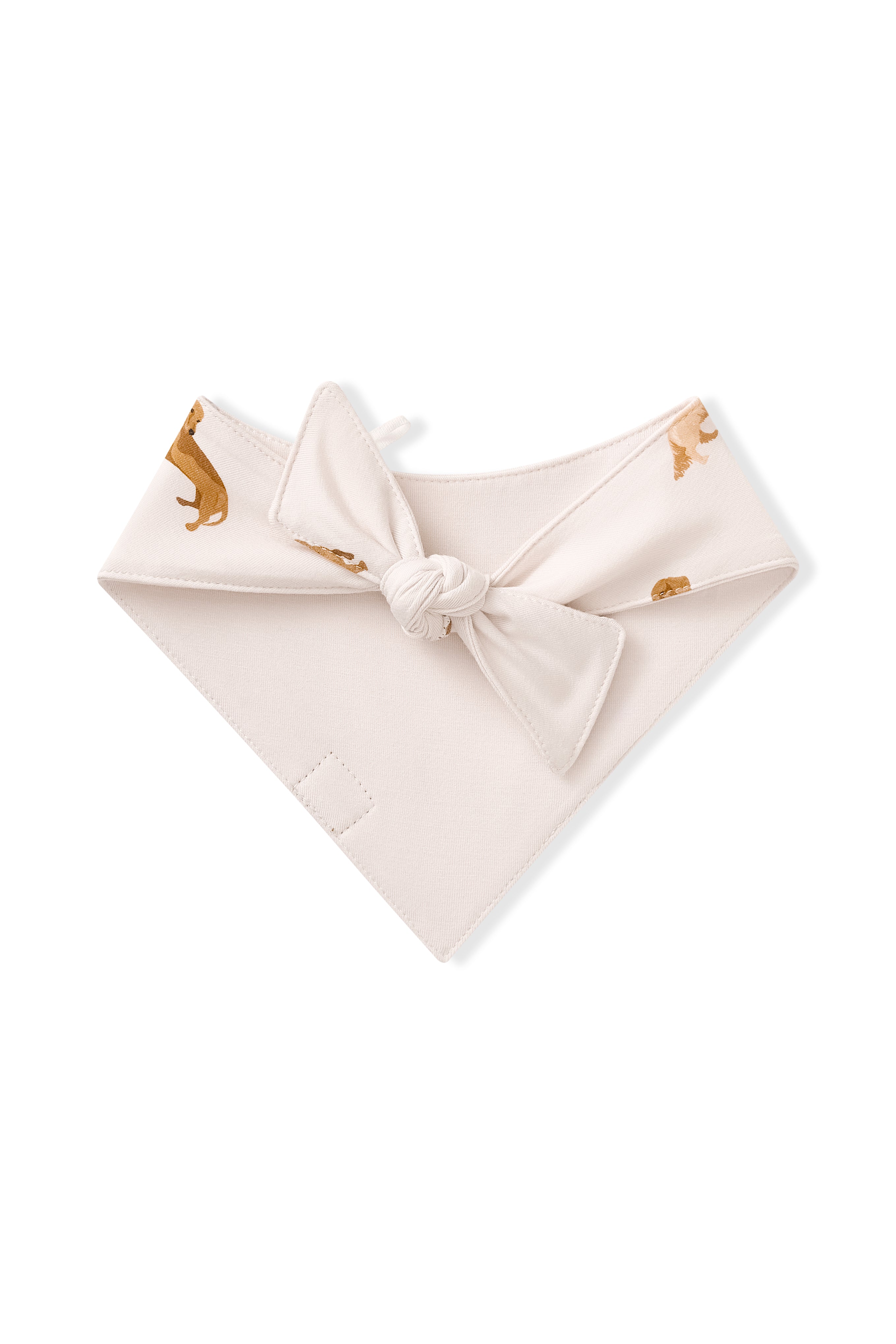 Back side of the tied  Dog Bandana in Dachshund print in front of a white back ground 