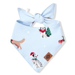 Blue Dog Bandana in Holiday Pups print on a white background