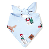 Blue Dog Bandana in Holiday Pups print on a white background