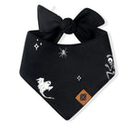 Black Dog Bandana in Halloween Friends print on a white background