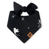 Black Dog Bandana in Halloween Friends print on a white background