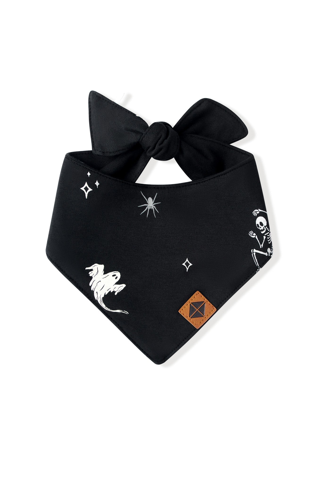 Black Dog Bandana in Halloween Friends print on a white background