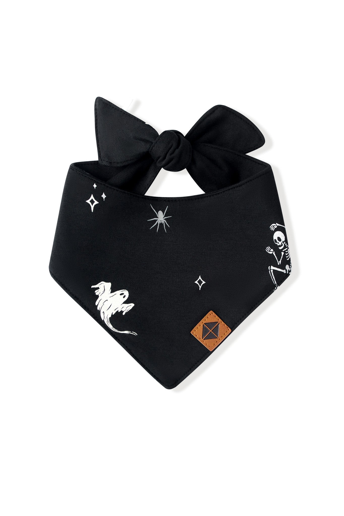 Black Dog Bandana in Halloween Friends print on a white background
