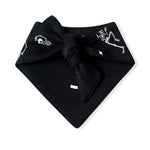 Back side of Black Dog Bandana in Halloween Friends print on a white background