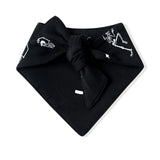 Back side of Black Dog Bandana in Halloween Friends print on a white background