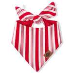 Dog Bandana with red and white Peppermint Stripes print on a white background