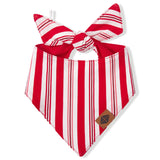 Dog Bandana with red and white Peppermint Stripes print on a white background