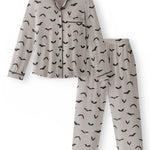 Long-Sleeved Women's Pajama Set in Bats print on a white background