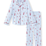 Long-Sleeved Women's Pajama Set in Merry and Bubbly print on a white background