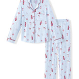 Long-Sleeved Women's Pajama Set in Merry and Bubbly print on a white background