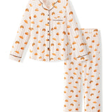 Long-Sleeved Women's Pajama Set in Croissant print on a a white background