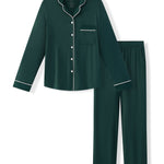 Flat lay of long sleeve pajama set in cypress