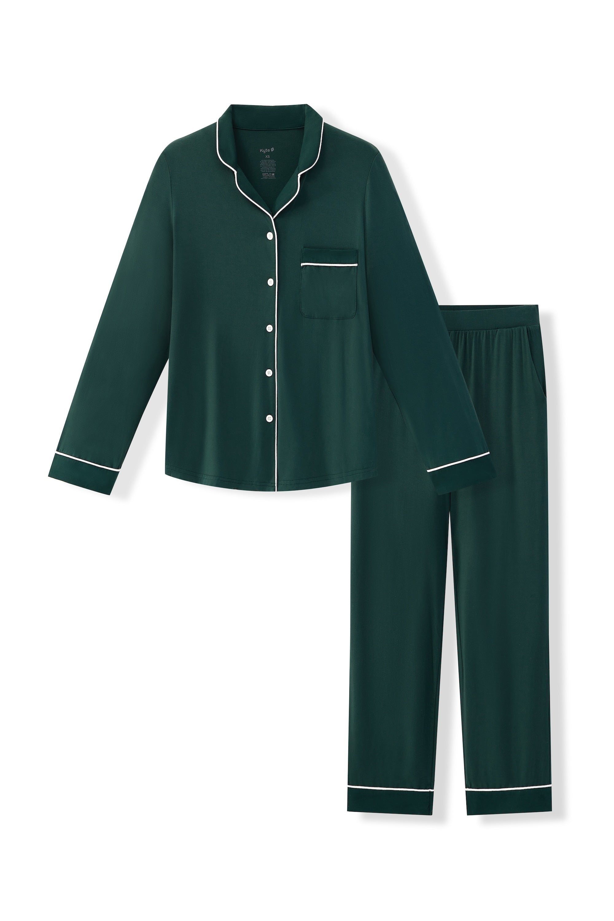 Flat lay of long sleeve pajama set in cypress