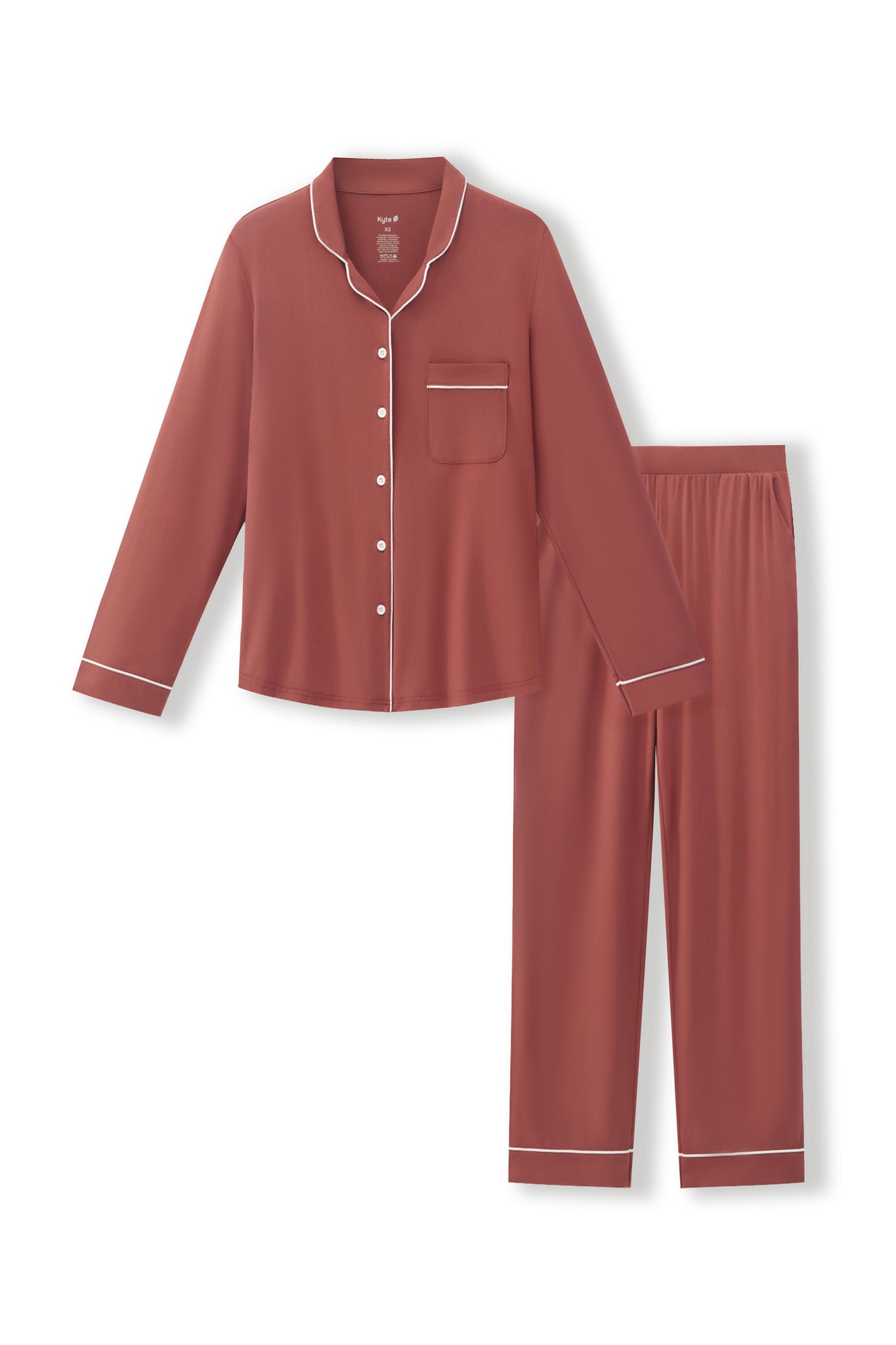 Long-Sleeved Women's Pajama Set in Ember on a white background