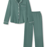Long-Sleeved Women's Pajama Set in Pine on a white background