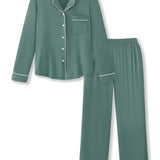 Long-Sleeved Women's Pajama Set in Pine on a white background
