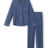 Long-Sleeved Women's Pajama Set in Oxford on a white background