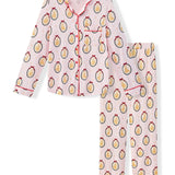 Long-Sleeved Women's Pajama Set in Princess Holiday Portraits print on a white background