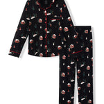 Flat lay of long sleeve pajama set in winter wonderland