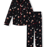 Flat lay of long sleeve pajama set in winter wonderland