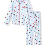 Men's Long Sleeve Pajama Set in Holiday Pups print on a white background
