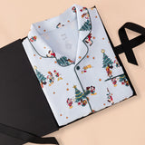 Men's Long Sleeve Pajama Set in Mickey & Friends Christmas print packed in a black box on a beige background