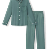 Men's Long Sleeve Pajama Set in Pine on a white background