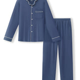 Men's Long Sleeve Pajama Set in Oxford on a white background