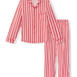 Men's Long Sleeve Pajama Set in red and white Peppermint Stripes print on a white background