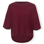 Front view of Women's Short Sleeve Boxy Tee in Burgundy on a white background