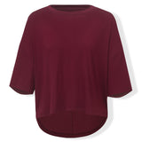 Front view of Women's Short Sleeve Boxy Tee in Burgundy on a white background