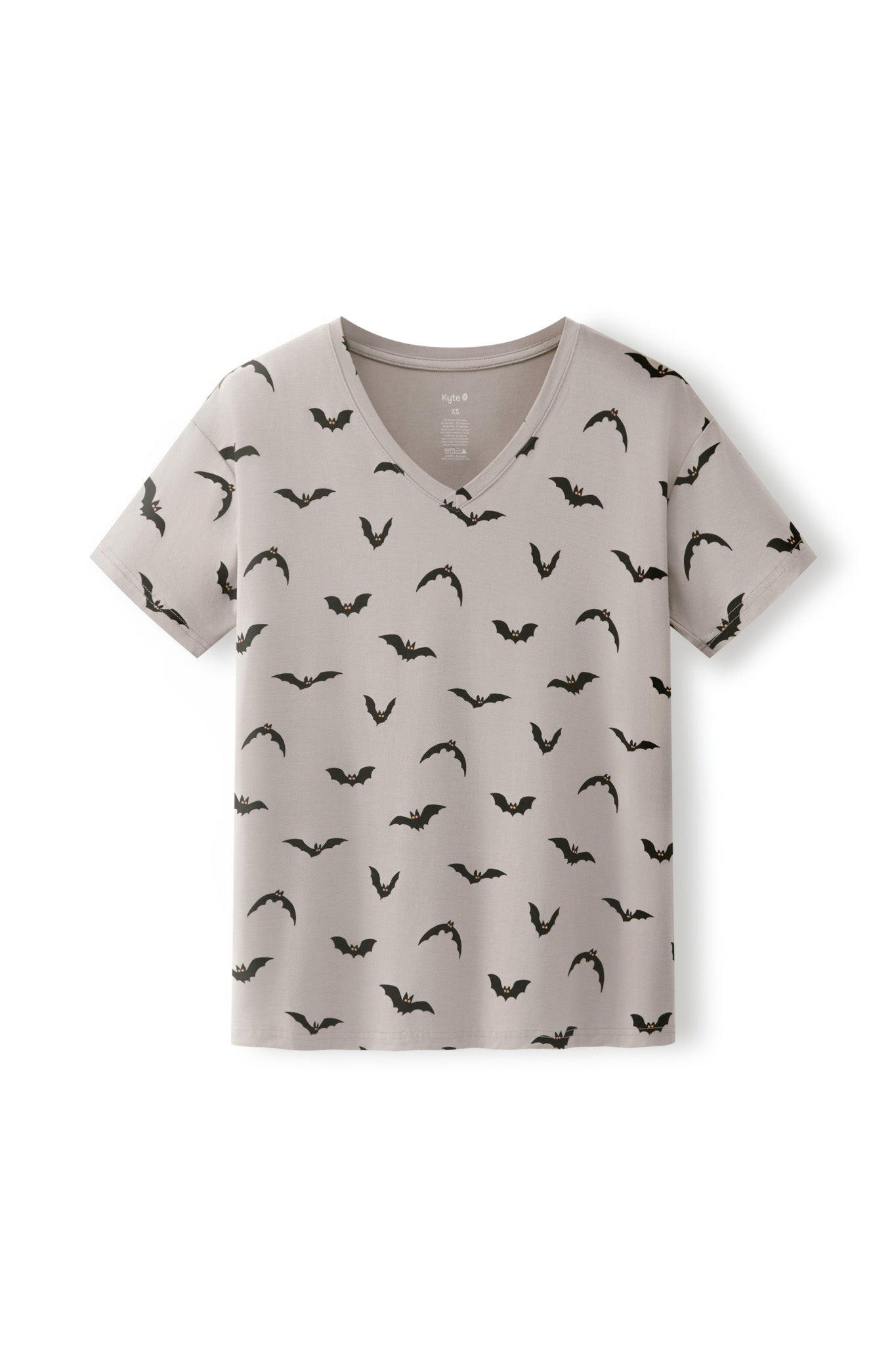 Women's Oversized V-Neck Tee in Bats print on a white background