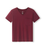 Women's Oversized V-Neck Tee in Burgundy on a white background
