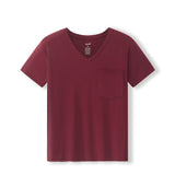 Women's Oversized V-Neck Tee in Burgundy on a white background