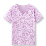 Women's Relaxed Fit V-Neck in Thistle Leopard print on white background