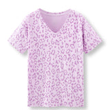 Women's Relaxed Fit V-Neck in Thistle Leopard print on white background