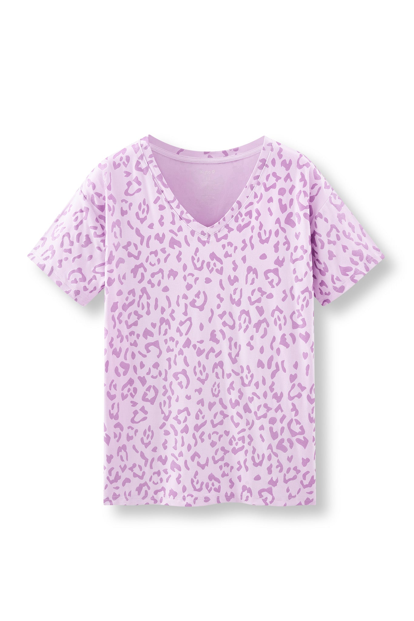 Women's Relaxed Fit V-Neck in Thistle Leopard print on white background