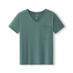 Women's Oversized V-Neck Tee in Pine on a white background