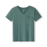 Women's Oversized V-Neck Tee in Pine on a white background
