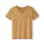 Women's Oversized V-Neck Tee in Ochre on a white background