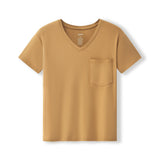 Women's Oversized V-Neck Tee in Ochre on a white background