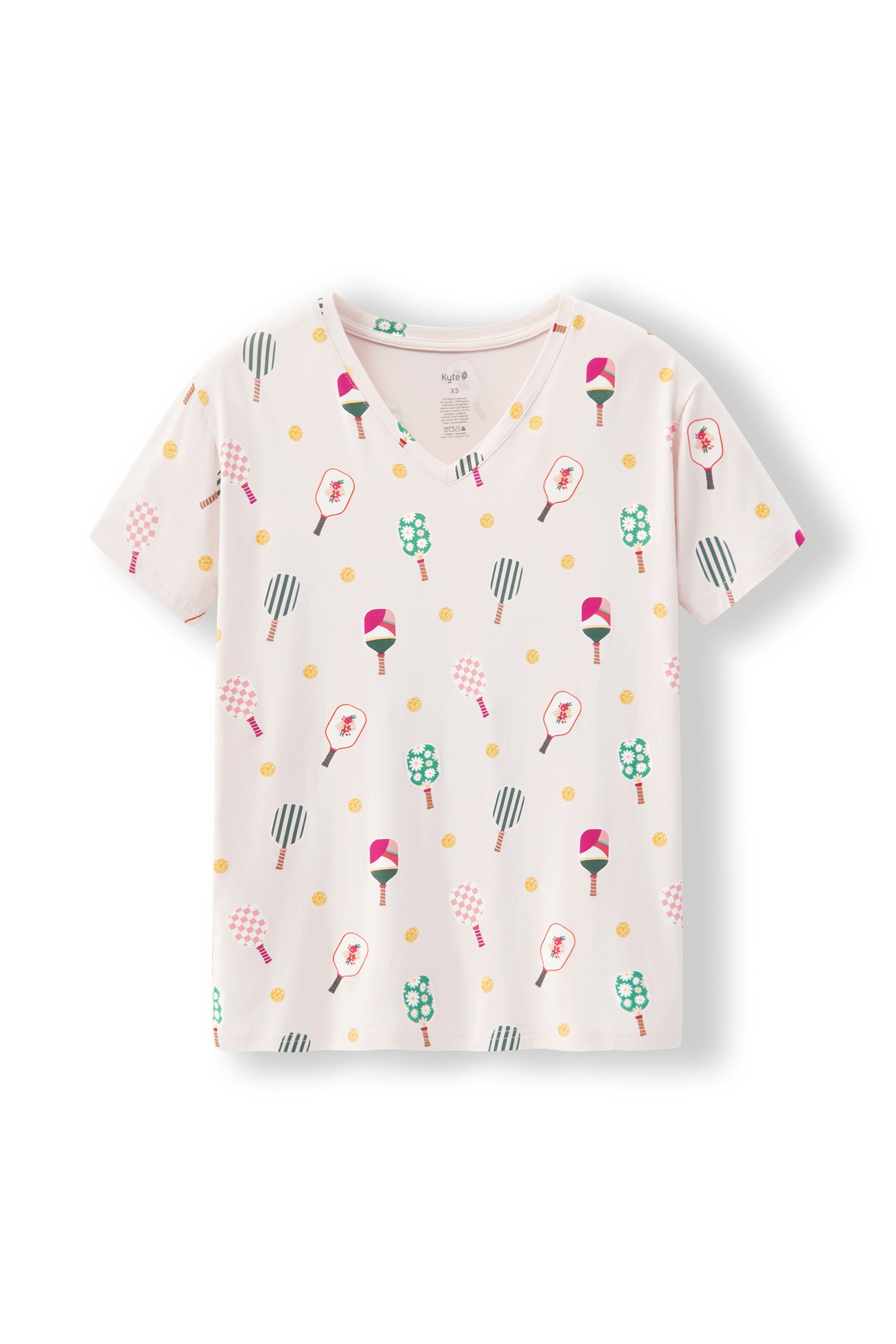 Women's Relaxed Fit V-Neck in Pickleball print on a white background