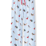 Blue Women's Lounge Pants in Holiday Pups print on a white background