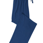 Blue pants with a drawstring on a white background