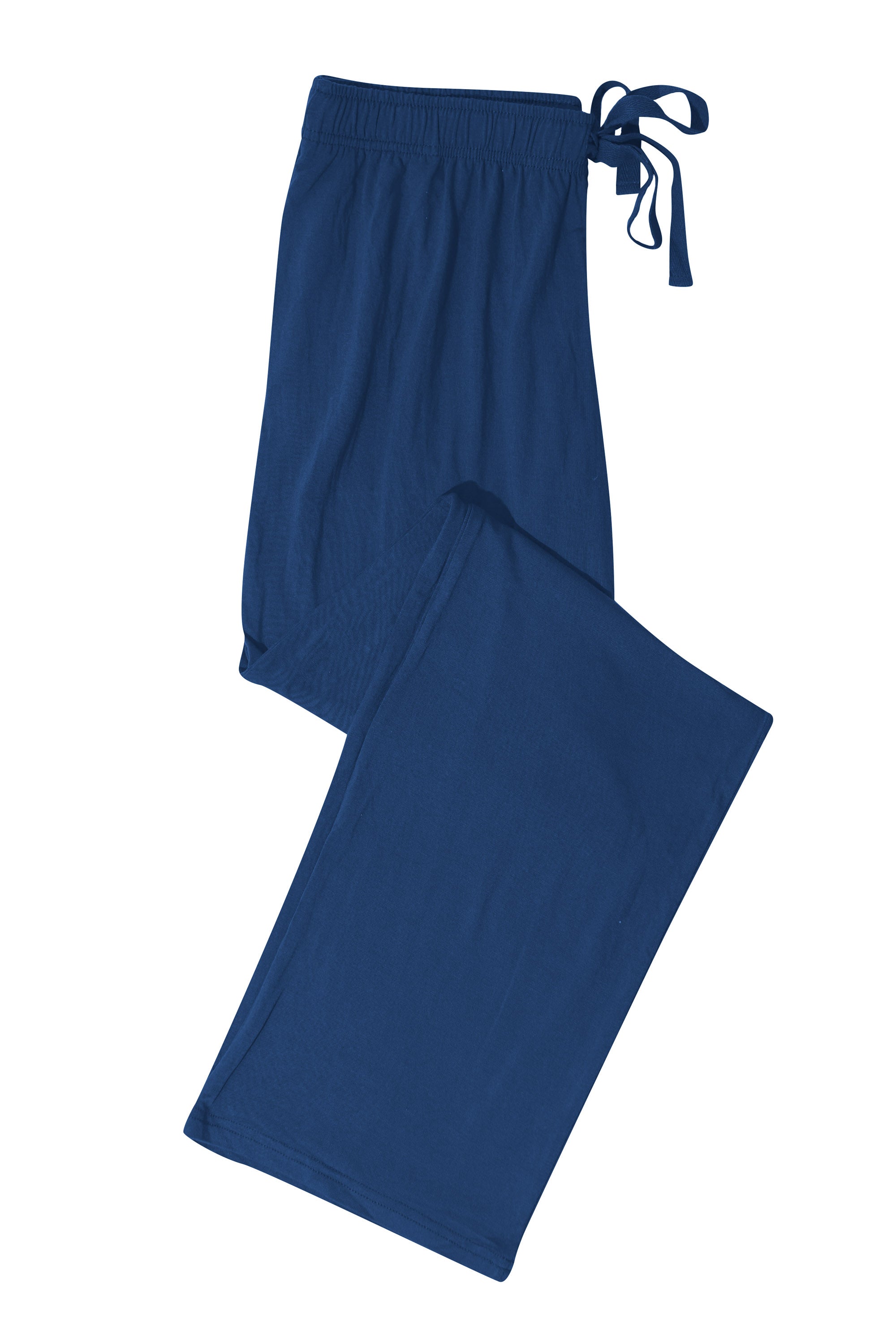 Blue pants with a drawstring on a white background