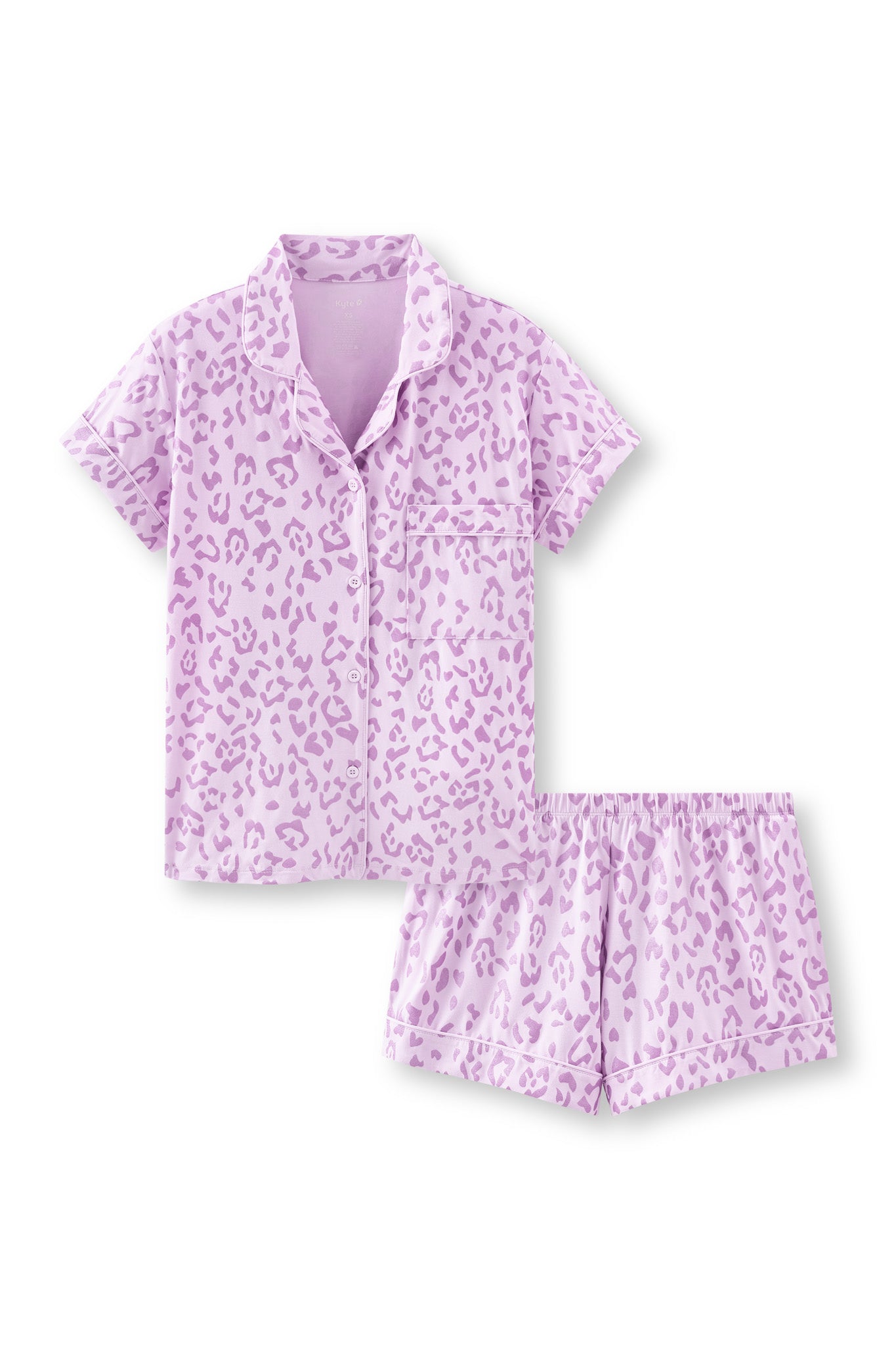 Women's Short Sleeve Pajama Set in Thistle Leopard print on white background