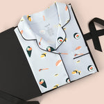 Women's Short Sleeve Pajama Set in Ice Sushi packed in a box on a beige background