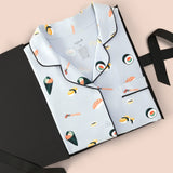 Women's Short Sleeve Pajama Set in Ice Sushi packed in a box on a beige background